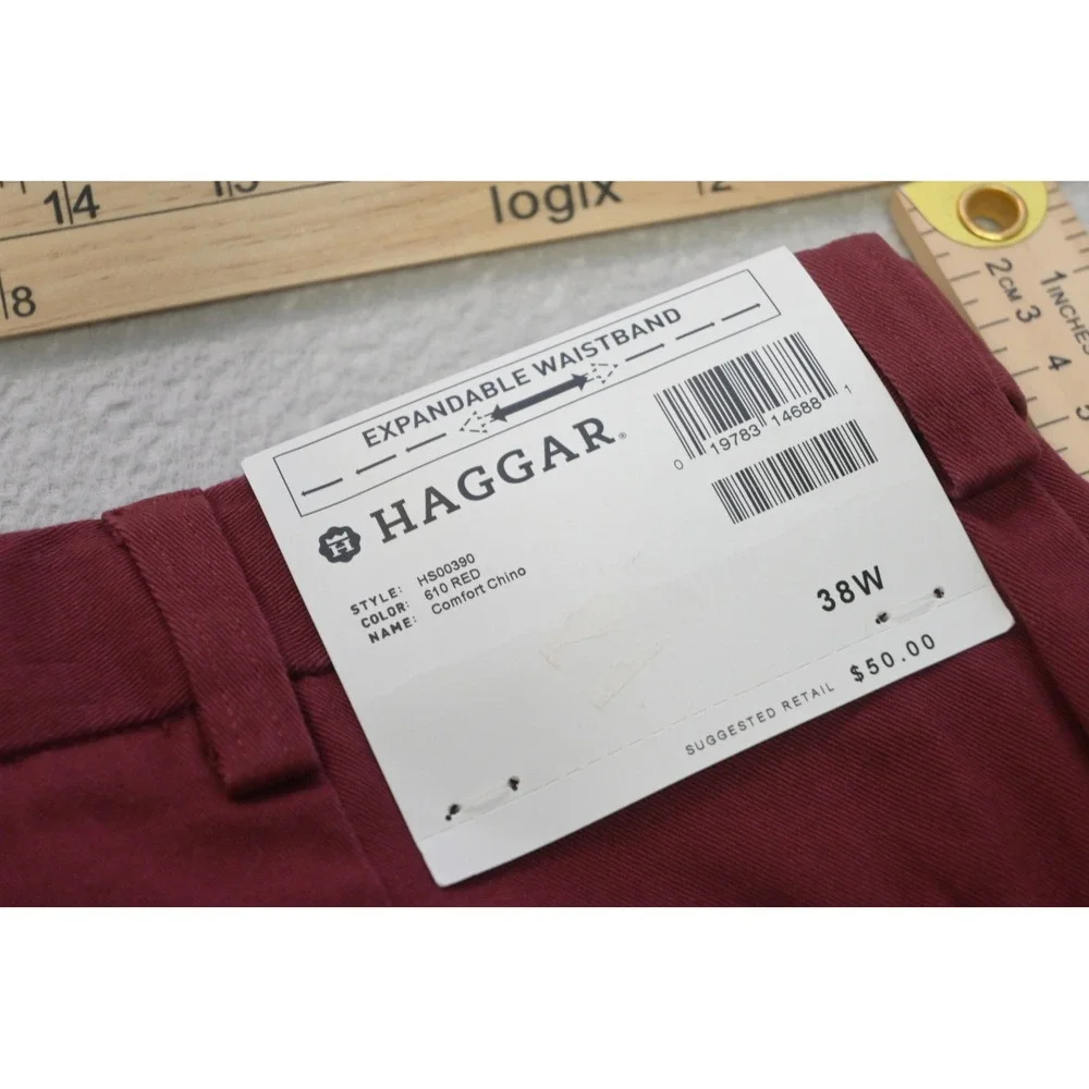Haggar Comfort Chino Shorts Mens 38 Burgundy Expandable Waist Flat Front New